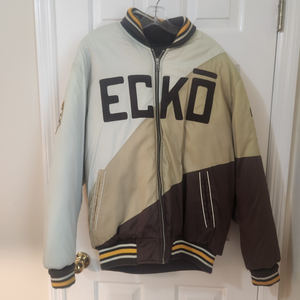 Ecko Unlimited Men's Beige and Brown Bomber Jacket